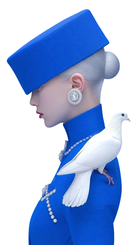 Blue fashion portrait with a white dove