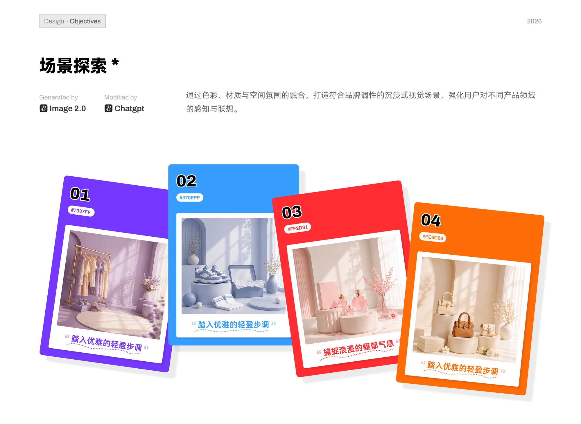 Category-specific visual scenes for fashion, footwear, fragrance, and handbags