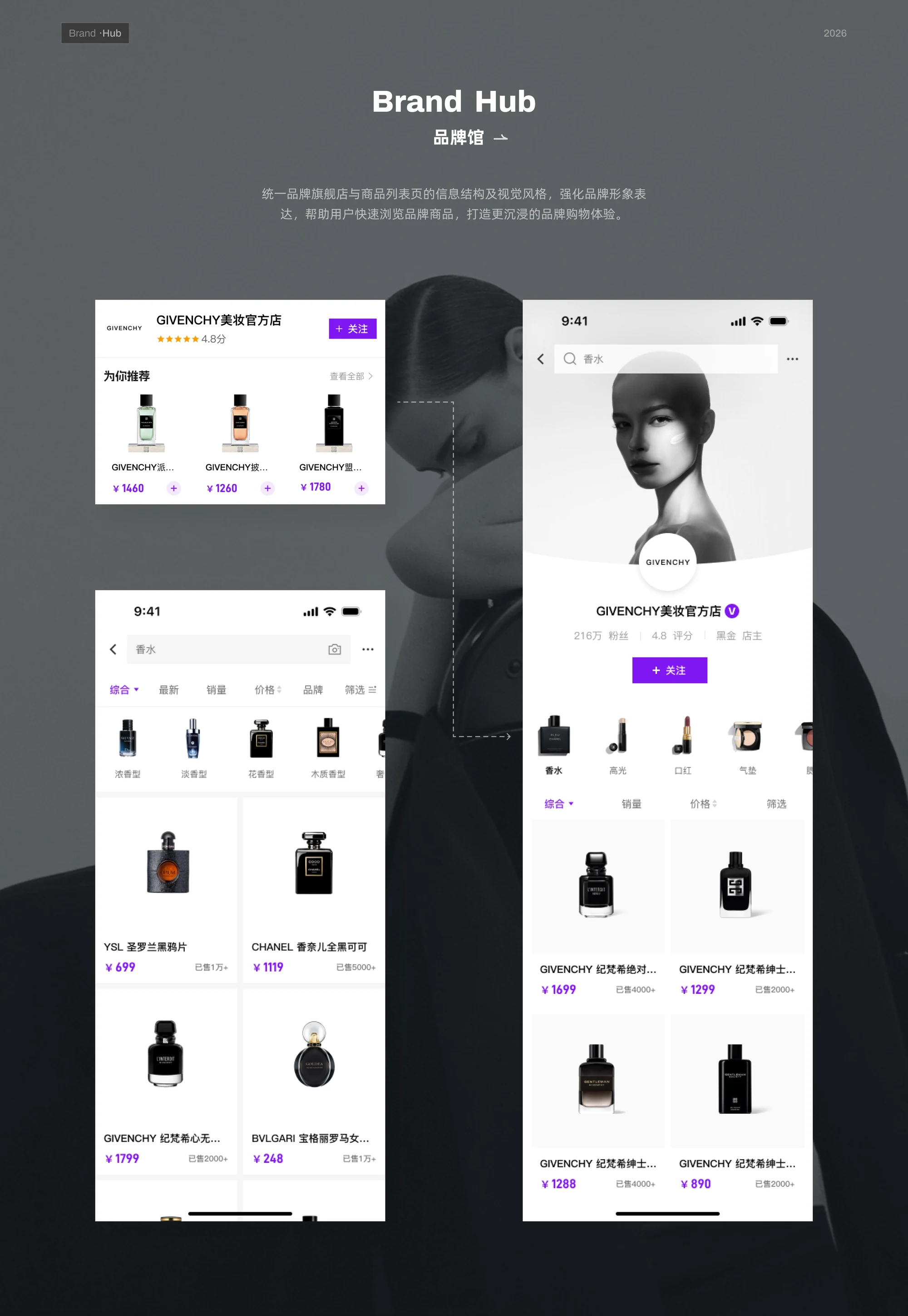 OMALL brand hub and branded product listing experience